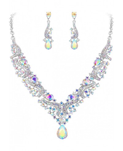 Women's Wedding Bridal Rhinestone Crystal Teardrop Statement Necklace Earrings Set $19.95 Jewelry Sets