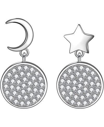 Stars and Moon Drop Earrings 925 Sterling Silver Cubic Zirconia Wedding Party Anniversary Drop Dangle Earrings for Women Girl...