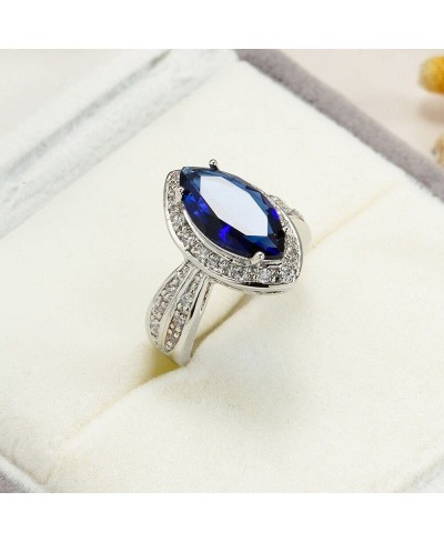 Fashion Womens 925 Sterling Silver Marquise Ring Shiny Horse Eye Sapphire Ring CZ Pink Zircon Diamond Blue Gemstone Promise R...