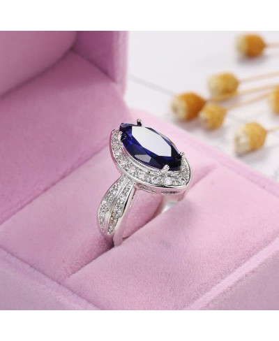 Fashion Womens 925 Sterling Silver Marquise Ring Shiny Horse Eye Sapphire Ring CZ Pink Zircon Diamond Blue Gemstone Promise R...