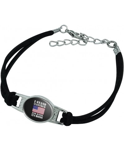I Stand for The Flag Kneel Cross USA American Flag Patriotic Novelty Suede Leather Metal Bracelet $13.97 Strand