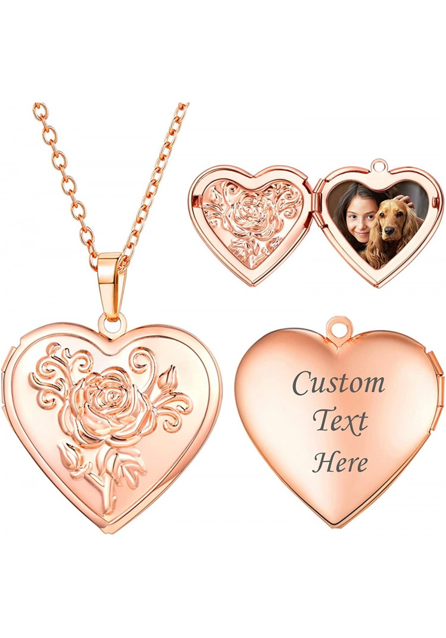 Women Girls Photo Locket Pendant Heart/Round Shaped Fashion Jewelry 18K Gold Plated Necklace with Custom Image or Text Engrav...