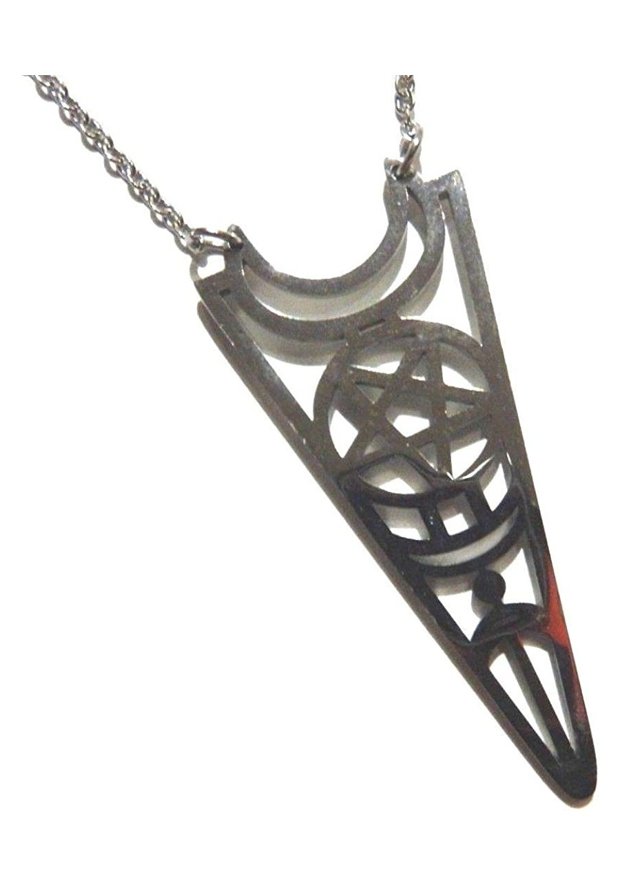 Art Deco Inspired Inverted Pentagram & Crescent Moon Necklace Cutout Pendant on Stainless Steel Chain $13.70 Y-Necklaces