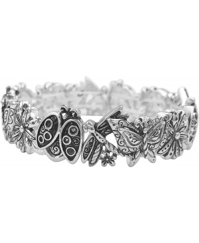 Beautiful Nature Butterfly Dragonfly Ladybug Flower Mixed Theme Metal Stretch Bracelet $14.48 Stretch