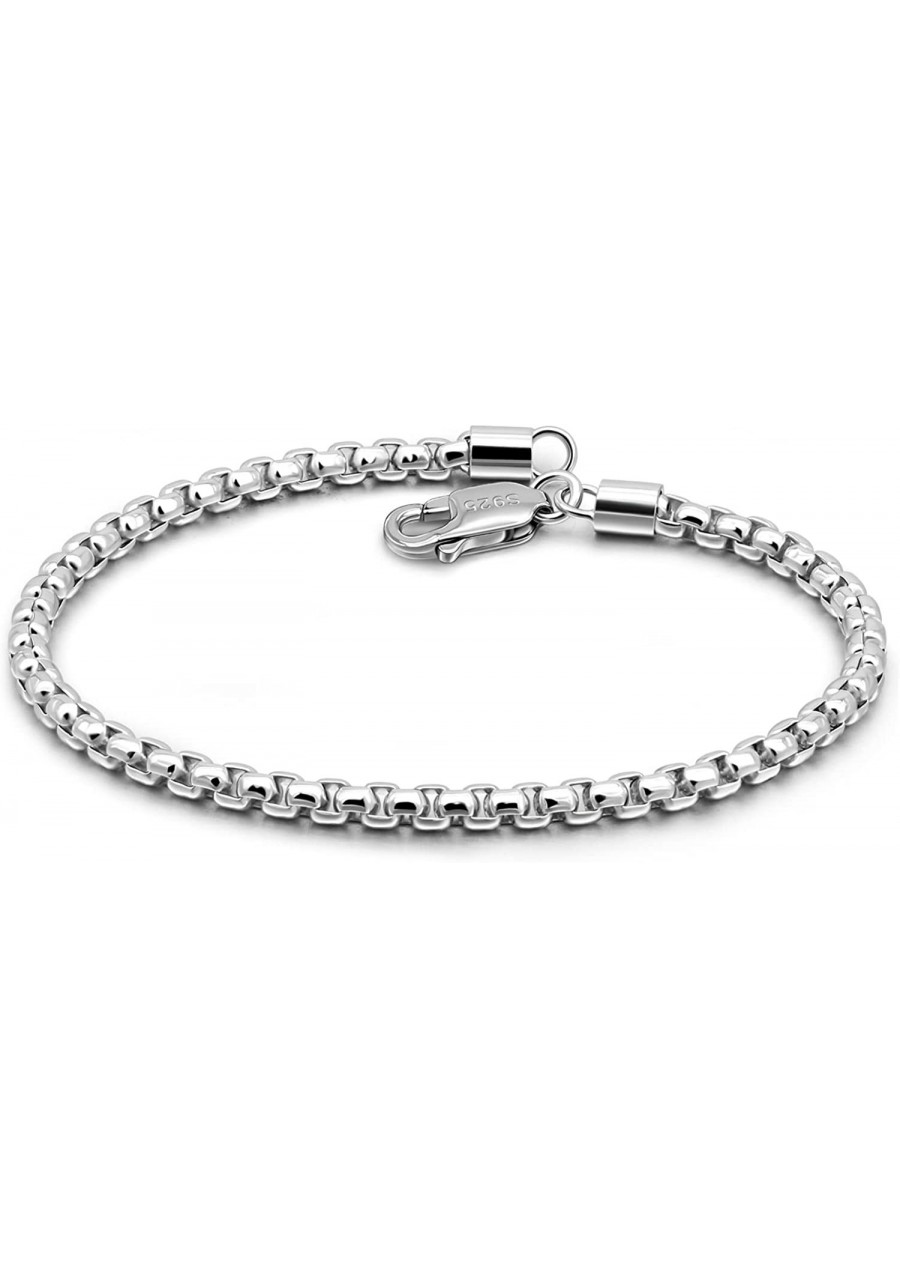 925 Sterling Silver Bracelet Men Women Teen Boy Girls 3MM Square Rolo Link Round Box Chain 6.3" 6.7" 7" 7.5" 8" 8.5" 9" Bangl...