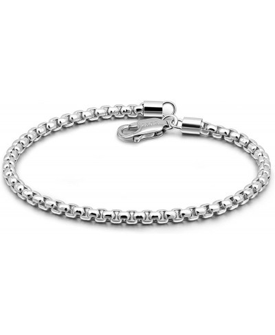 925 Sterling Silver Bracelet Men Women Teen Boy Girls 3MM Square Rolo Link Round Box Chain 6.3" 6.7" 7" 7.5" 8" 8.5" 9" Bangl...