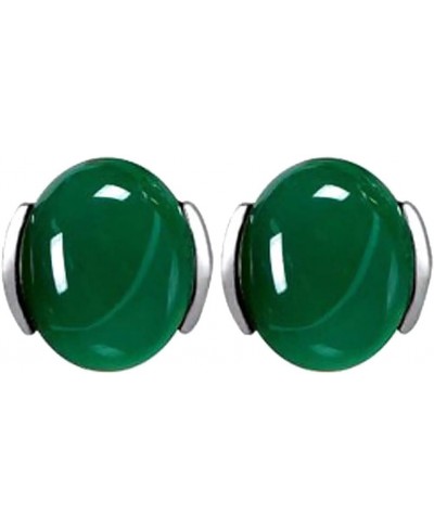 Fashion Earrings For Women Fashion Natural Green Agate Stone Inlaid Plated Stud Earrings Jewelry - Green $6.04 Stud