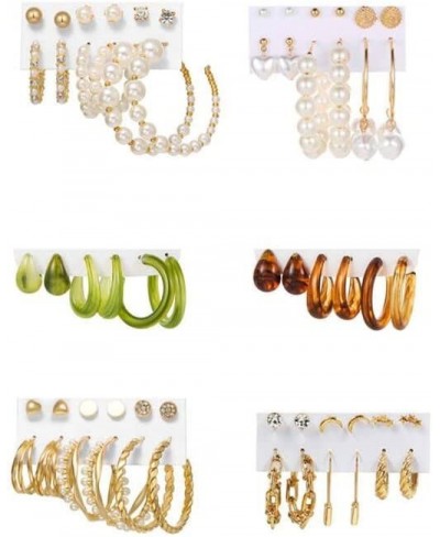 Gold Pearl Hoop Earrings Set for Women Girls Dangle Chain Hoop Earrings Jewelry for Gifts Boho Earrings for Birthday Party Ch...
