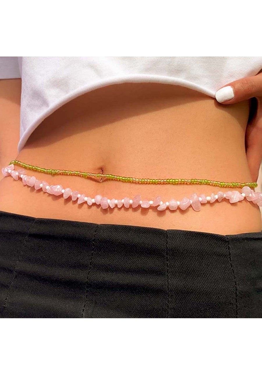 Beads Waist Chain Layered Handmade Seed Beads Belly Body Chain Colorful Elastic Party Body Chain Jewelry for Women (B) $11.92...