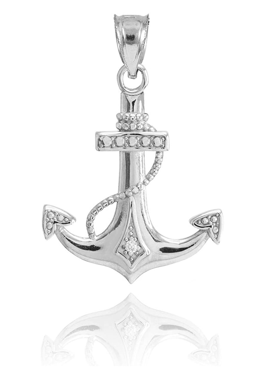 925 Sterling Silver CZ-Accented Fouled Anchor Charm Pendant $17.34 Pendants & Coins