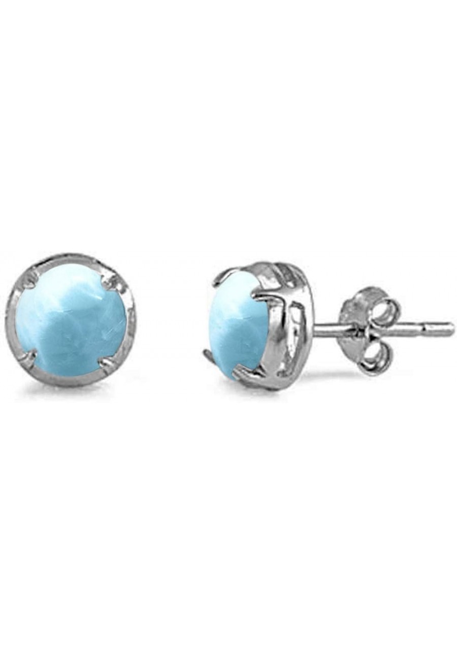 Round Shape Natural Larimar Stud .925 Sterling Silver Earrings $14.06 Stud