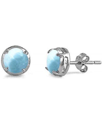 Round Shape Natural Larimar Stud .925 Sterling Silver Earrings $14.06 Stud