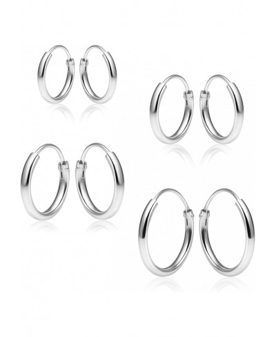 925 Sterling Silver Hoop Earrings Set of 4 Pairs Size 10mm 12mm 14mm 16mm $32.63 Hoop
