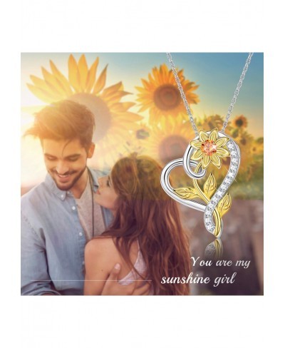 You are My Sunshine Necklace Sunflower Gifts for Women Sterling Silver Planted with Austrian CZ Two Tone Heart Pendant Jewelr...