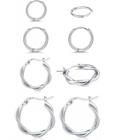 Silver Hoop Earrings for women multipack- 925 Sterling Silver hoop earrings-14K White Gold Plated Twisted small Hoop Earrings...
