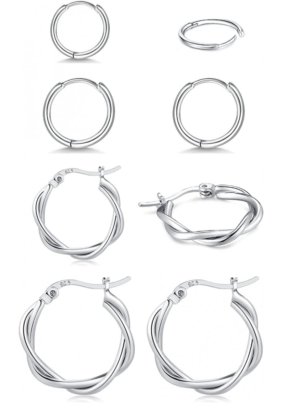 Silver Hoop Earrings for women multipack- 925 Sterling Silver hoop earrings-14K White Gold Plated Twisted small Hoop Earrings...