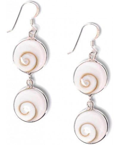 Women's 925 Sterling Silver Shiva Eye Shell Double Drop White Spiral Dangle Earrings $22.67 Drop & Dangle