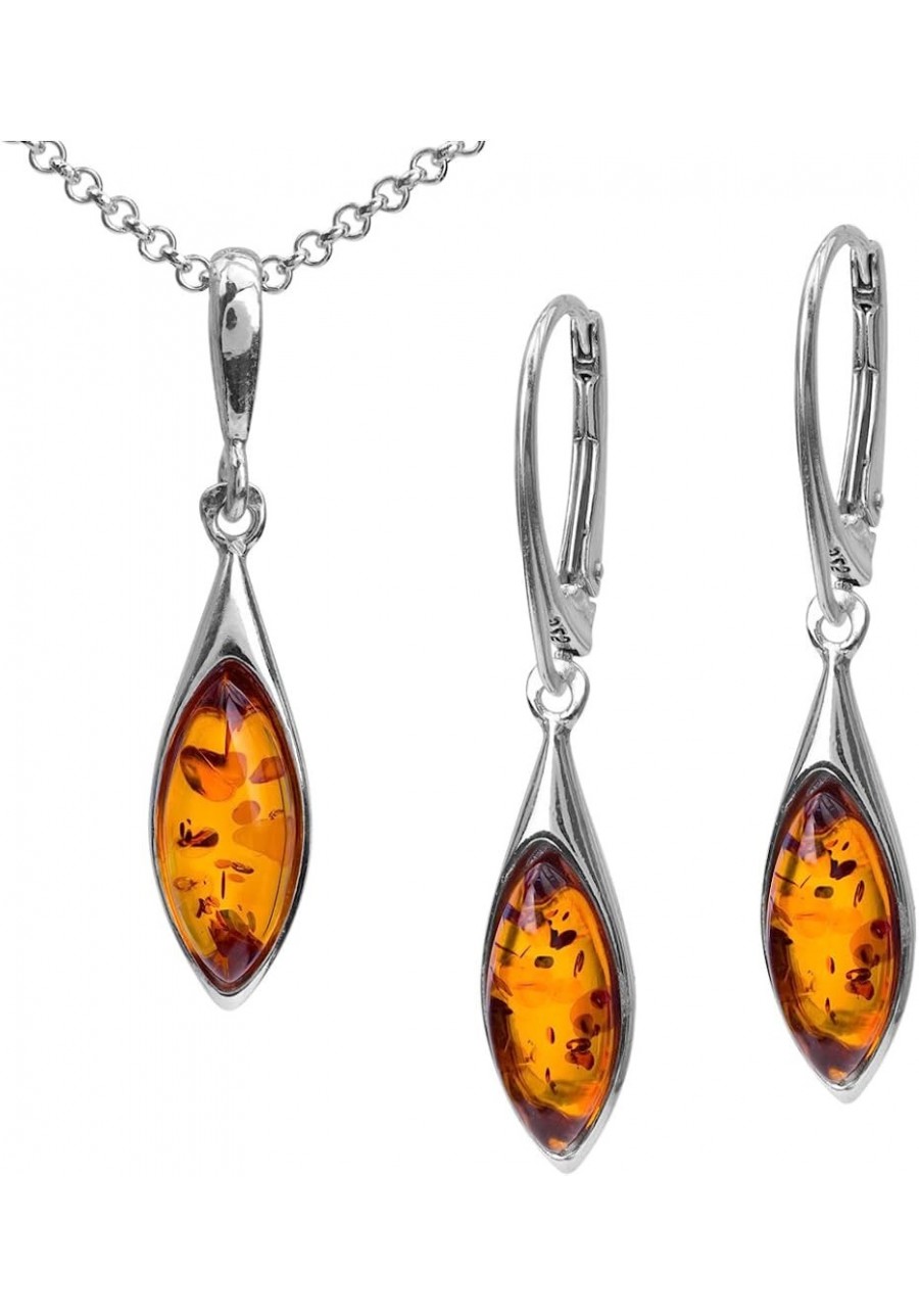 Sterling Silver Amber Marquise Earrings Necklace Set 18 inches $33.35 Jewelry Sets