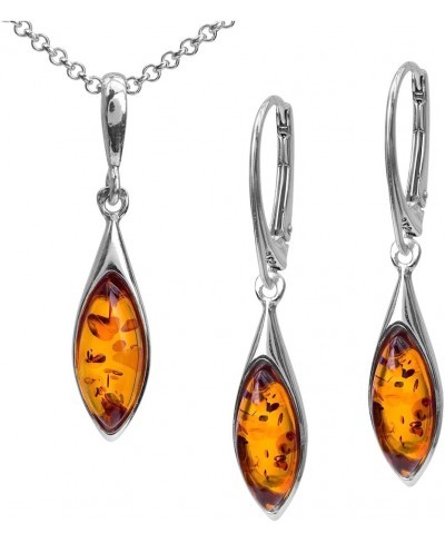 Sterling Silver Amber Marquise Earrings Necklace Set 18 inches $33.35 Jewelry Sets