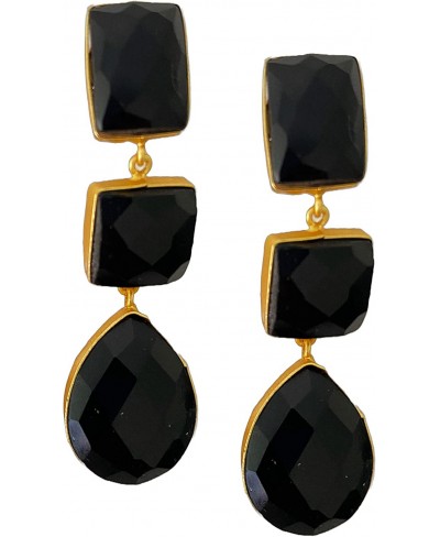Dangle Teardrop String Earring Colored Stones with Brass Lightweight and Elegant $12.20 Drop & Dangle