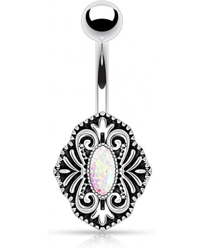 14GA 316L Stainless Steel Opal Glitter Vintage Victorian Style Tribal Belly Button Ring $13.62 Piercing Jewelry