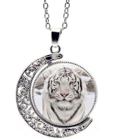 Tiger Gifts White Tiger Necklace Jewelry For Women Men Teen Girls Boys Crescent Half Moon Pendant Necklace $15.01 Pendant Nec...