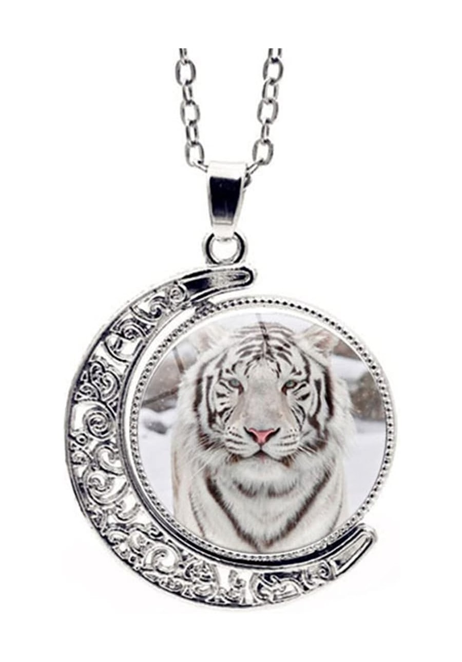 Tiger Gifts White Tiger Necklace Jewelry For Women Men Teen Girls Boys Crescent Half Moon Pendant Necklace $15.01 Pendant Nec...