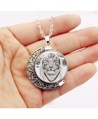 Tiger Gifts White Tiger Necklace Jewelry For Women Men Teen Girls Boys Crescent Half Moon Pendant Necklace $15.01 Pendant Nec...