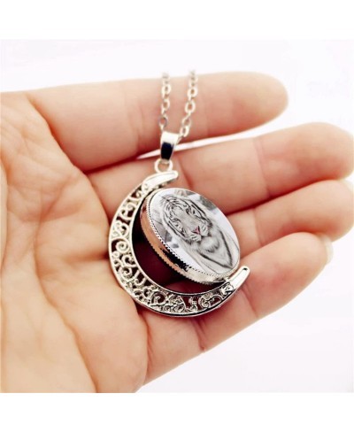 Tiger Gifts White Tiger Necklace Jewelry For Women Men Teen Girls Boys Crescent Half Moon Pendant Necklace $15.01 Pendant Nec...