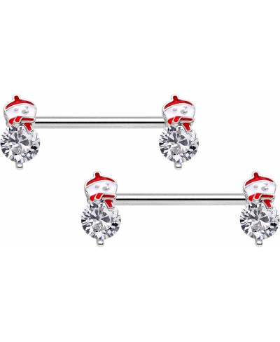 14G Nipplerings Piercing 9/16" Steel Clear Accent Winter Snowman 2Pc Barbell Nipple Ring Set 14mm $19.79 Piercing Jewelry