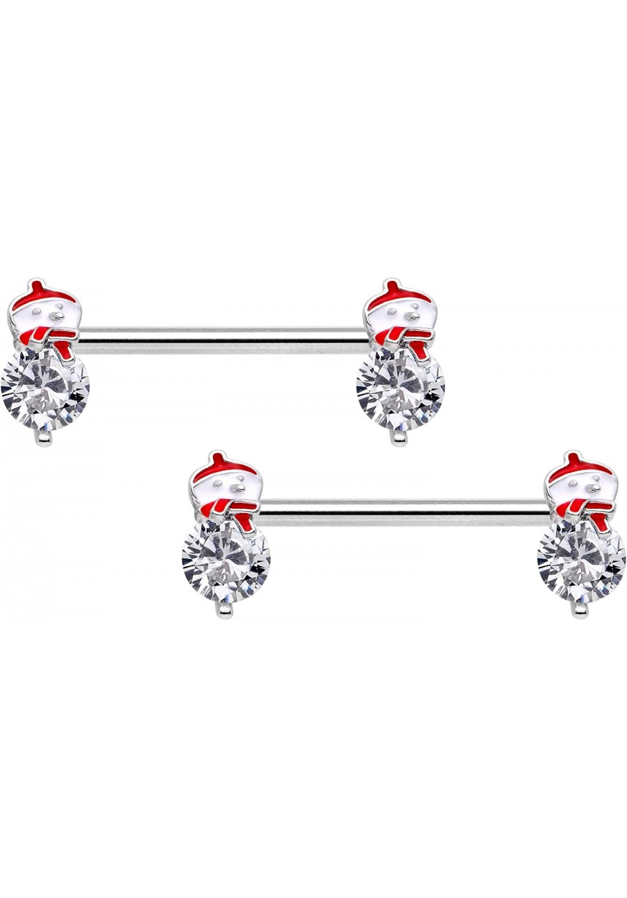 14G Nipplerings Piercing 9/16" Steel Clear Accent Winter Snowman 2Pc Barbell Nipple Ring Set 14mm $19.79 Piercing Jewelry