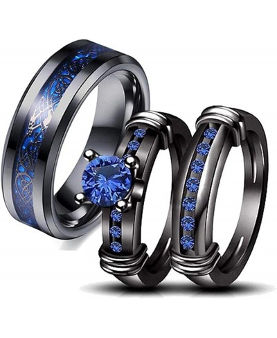 Couple Ring Bridal Set His Hers Black Gold Plated Blue CZ Stainless Steel Wedding Ring Band $17.67 Bridal Sets