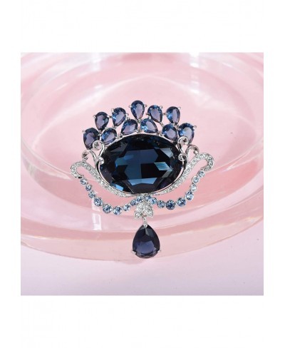 Elegant Flower Brooches Pins with Blue Crystal Rhinestone Oval Floral Brooch Jewelry for Women Bridal $29.77 Brooches & Pins