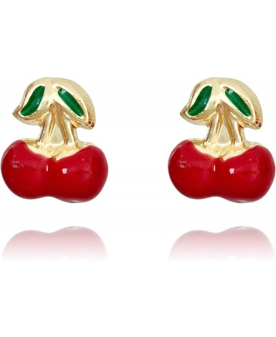 10K Yellow Gold Red Enamel Cherry Stud Earrings $36.88 Stud