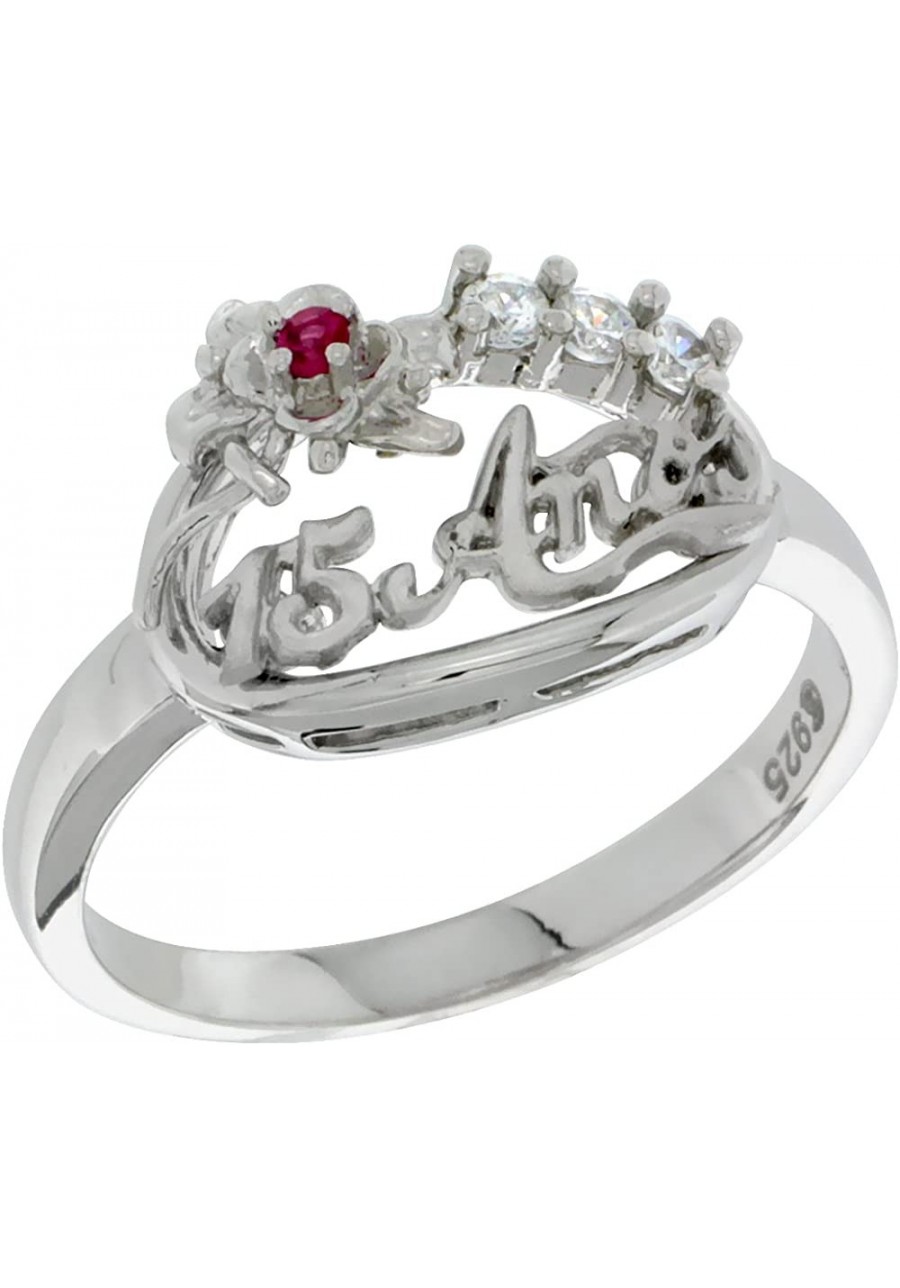 Sterling Silver Quinceanera 15 Anos Flower Ring CZ Stones Rhodium Finished 5/8 inch Wide Sizes 5-8 $26.94 Bands