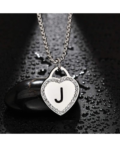 Women's Silver Initial Necklace Stainless Steel Love Heart Tiny Letter Necklace Personalized Name Jewelry for Girlfriend Gift...