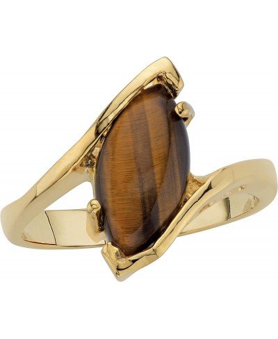 Gold-Plated Marquise Shaped Genuine Brown Tiger's Eye Bypass Ring $30.42 Statement