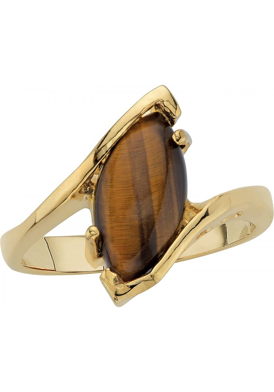 Gold-Plated Marquise Shaped Genuine Brown Tiger's Eye Bypass Ring $30.42 Statement