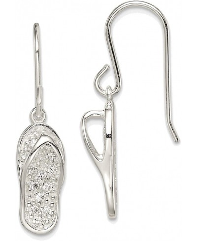 Solid Sterling Silver CZ Flip-Flop Dangle Earrings $36.21 Drop & Dangle