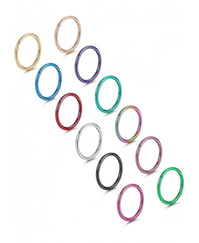 12 Pcs Septum Rings 316L Stainless Steel Cartilage Hoop Earrings Hinged Segment Clicker Septum Nose Rings Hoop Helix Daith Tr...