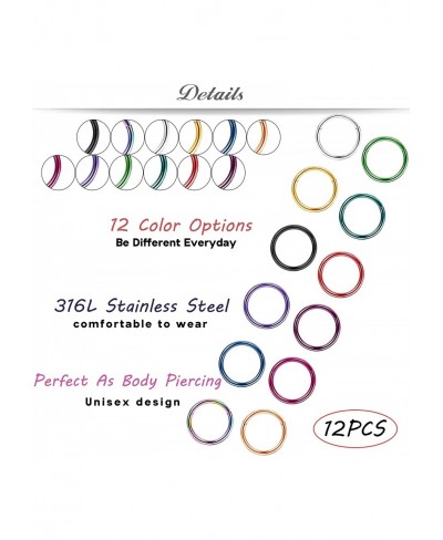 12 Pcs Septum Rings 316L Stainless Steel Cartilage Hoop Earrings Hinged Segment Clicker Septum Nose Rings Hoop Helix Daith Tr...