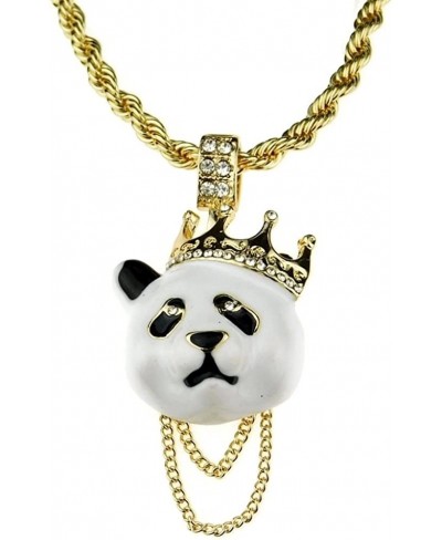 Crown Panda Rope Chain White Bear Bling Pendant Gold Finish Hip Hop Necklace 24" Inch $18.35 Pendant Necklaces