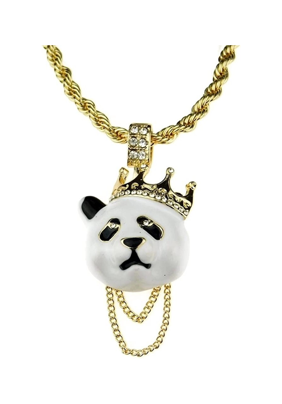 Crown Panda Rope Chain White Bear Bling Pendant Gold Finish Hip Hop Necklace 24" Inch $18.35 Pendant Necklaces