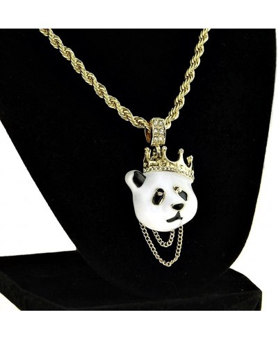 Crown Panda Rope Chain White Bear Bling Pendant Gold Finish Hip Hop Necklace 24" Inch $18.35 Pendant Necklaces