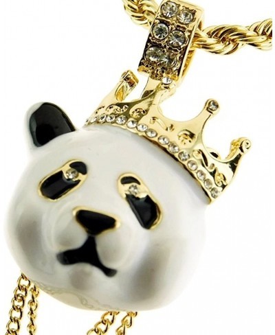 Crown Panda Rope Chain White Bear Bling Pendant Gold Finish Hip Hop Necklace 24" Inch $18.35 Pendant Necklaces