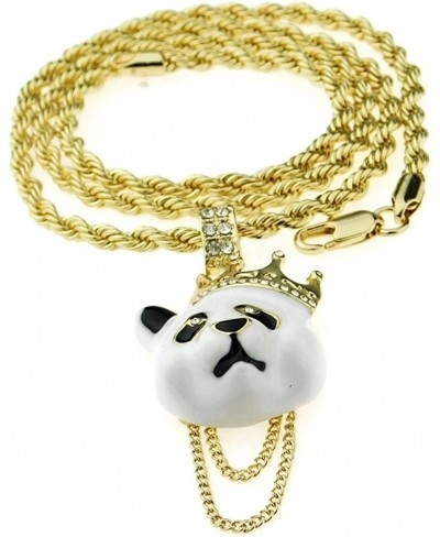 Crown Panda Rope Chain White Bear Bling Pendant Gold Finish Hip Hop Necklace 24" Inch $18.35 Pendant Necklaces