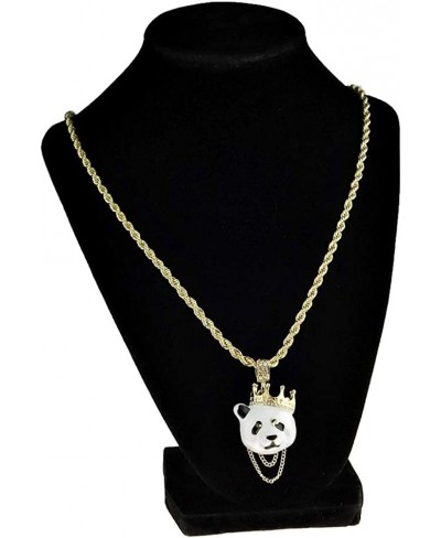 Crown Panda Rope Chain White Bear Bling Pendant Gold Finish Hip Hop Necklace 24" Inch $18.35 Pendant Necklaces