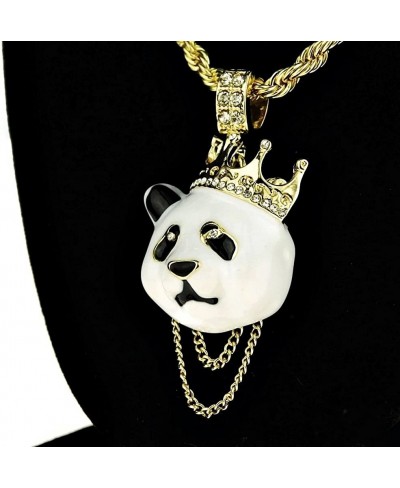 Crown Panda Rope Chain White Bear Bling Pendant Gold Finish Hip Hop Necklace 24" Inch $18.35 Pendant Necklaces