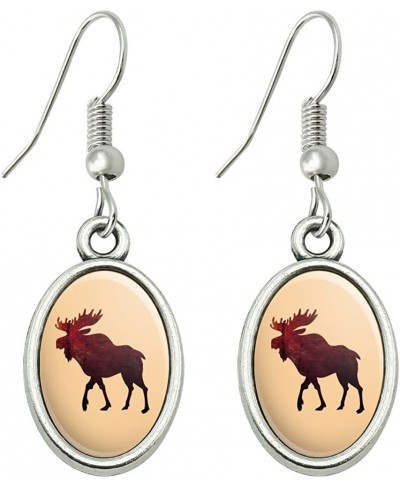 Moose Red Forest Novelty Dangling Drop Oval Charm Earrings $11.92 Drop & Dangle