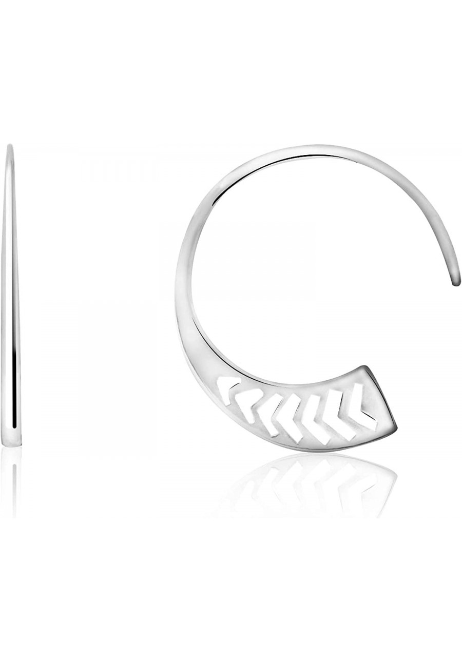 Sterling Silver Open Hoop with Chevrons Threader Earrings $19.12 Hoop